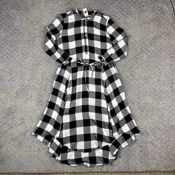 GAP Dress Womens XS Buffalo Check Plaid Belted Midi Long Sleeve Pockets Cottage - Picture 1 of 14